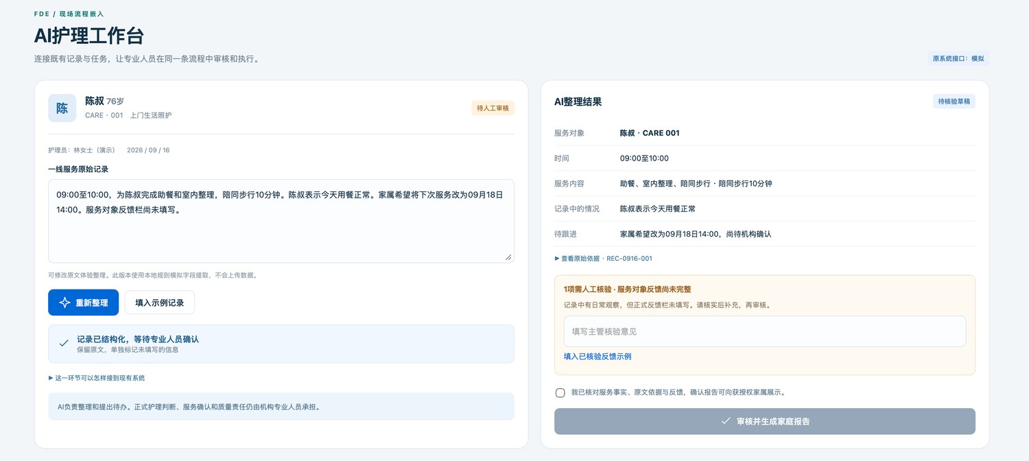 AI护理工作台结构化记录与审核界面